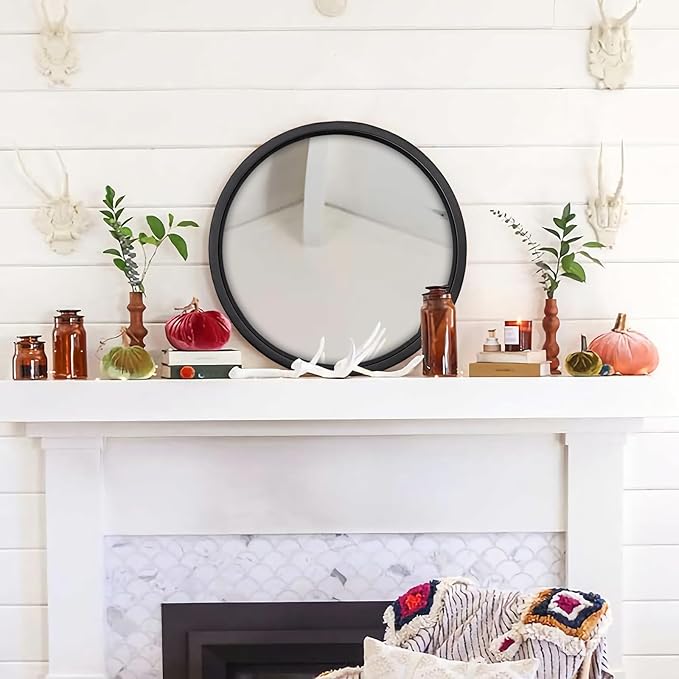 12" Matte Black Round Convex Mirror, Small Circle Wall Mirror with Thick Metal Framed, Round Decorative Wall Mirror for Bathroom, Vanity