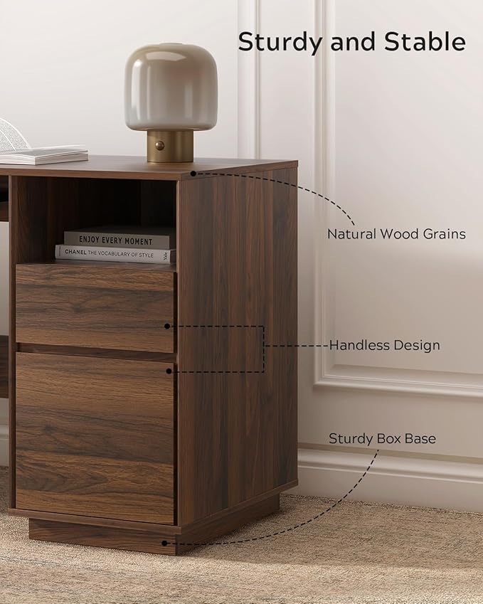 EYYTHUNG 47" Office Desk, Home Office Desk with File Drawer & Open Storage & Power Outlet, Large Wooden Executive Desk for Study Writing, Brown