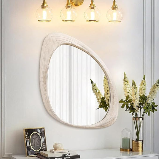 AAZZKANG Irregular Wooden Wall Mirror 28"x20" Asymmetrical Large Hanging Mirrors for Bedroom Living Room Entryway Bathroom Farmhouse Home Decor
