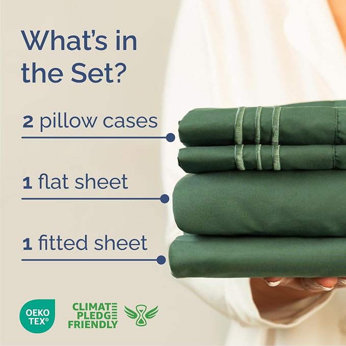 Cal King Size 4 Piece Sheet Set - Comfy Breathable & Cooling Sheets - Hotel Luxury Bed Sheets for Women & Men - Deep Pockets, Easy-Fit, Soft & Wrinkle Free Sheets - Emerald Green Oeko-Tex Bed Sheets