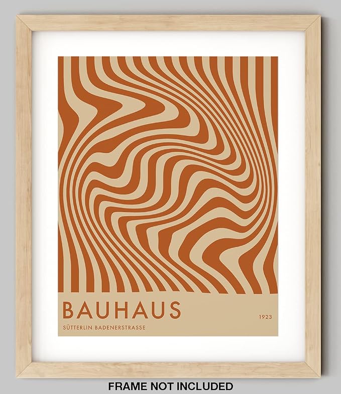 Mid Century Modern Bauhaus Wall Art - 11x14" UNFRAMED Print - Abstract Wall Decor - Exhibition Poster Replication (Orange)