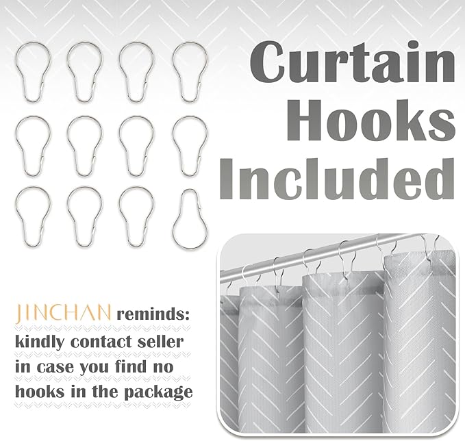 jinchan Extra Long Grey Shower Curtain with White Herringbone Striped Zig Zag Chevron Waterproof Fabric Modern Farmhouse Shower Curtains for Bathroom with 12 Hooks 70x84 Inches