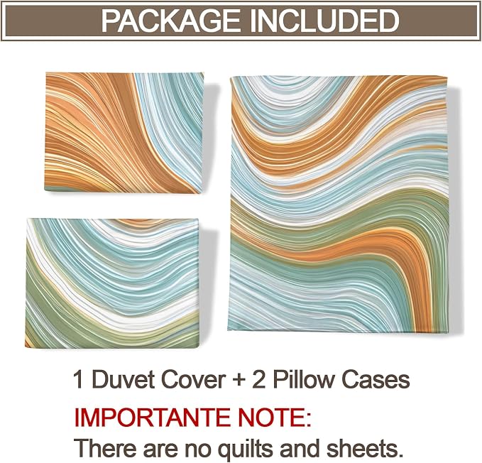Modern Abstract Duvet Cover Twin Size, Flowing Lines Gradient Bedding Set 2 Piece Kids and Adults Retro Marble Patterned Comforter Cover with Zipper Ties & 1 Pillowcases