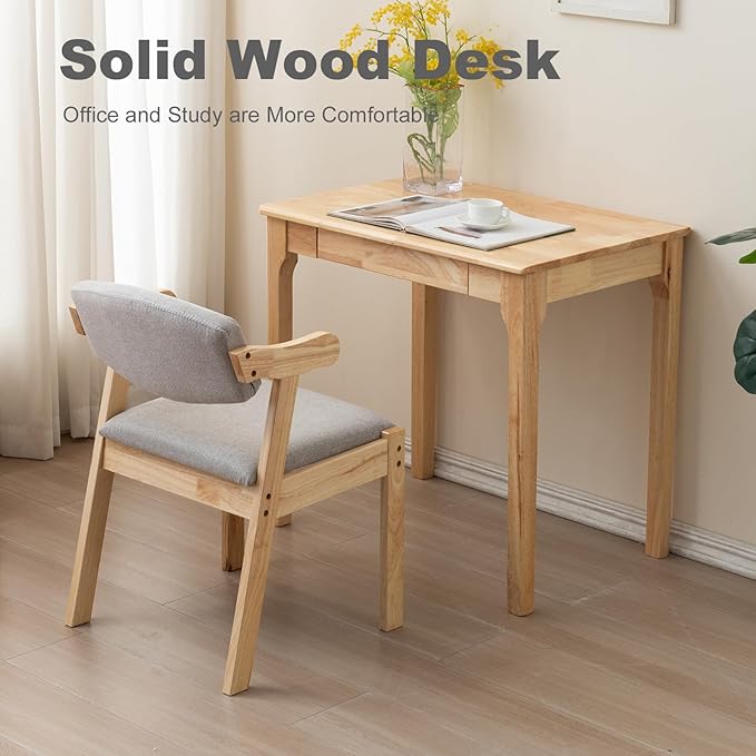 Solid Wood Desk, Gaming Study Home Office Desks for Work, Student PC Desk for Bedroom, Small Computer Desk for Small Spaces, Easy to Assemble (Wood Color, 31inch)
