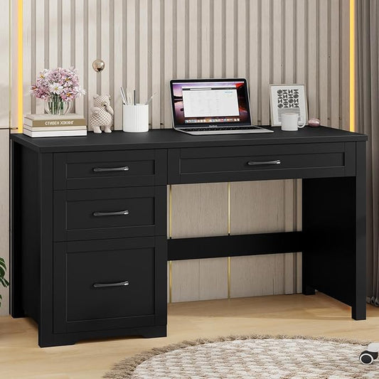 Farmhouse 47" Executive Desk with File Drawer, Wood Computer Desk with 3 Storage Drawers, Workstation for Home Office, Study, Writing(Black)