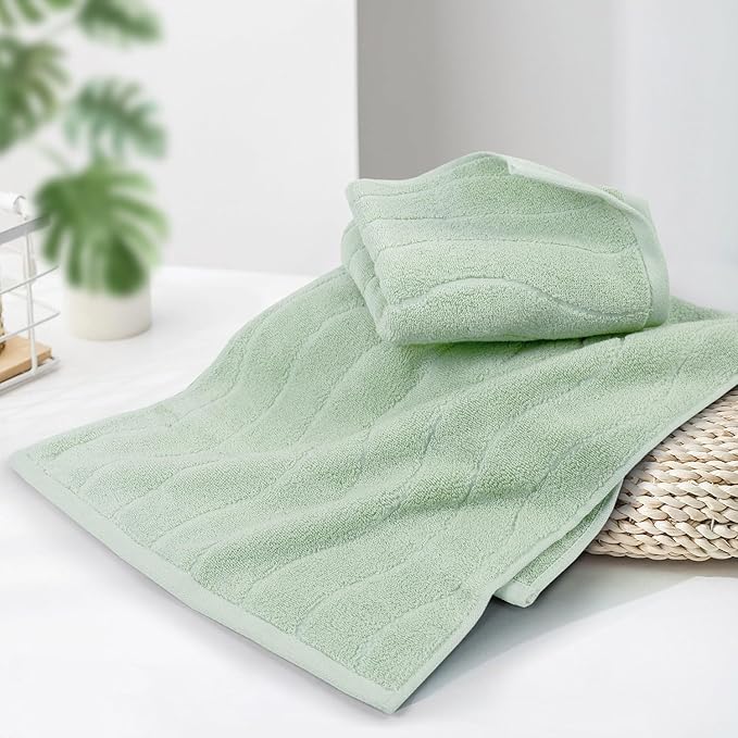 Jacquotha Hand Towels 2 Pack - Sage Green Wavy Striped Hand Towels for Bathroom, 100% Natural Cotton Soft Absorbent Decorative, 13x29 Inches