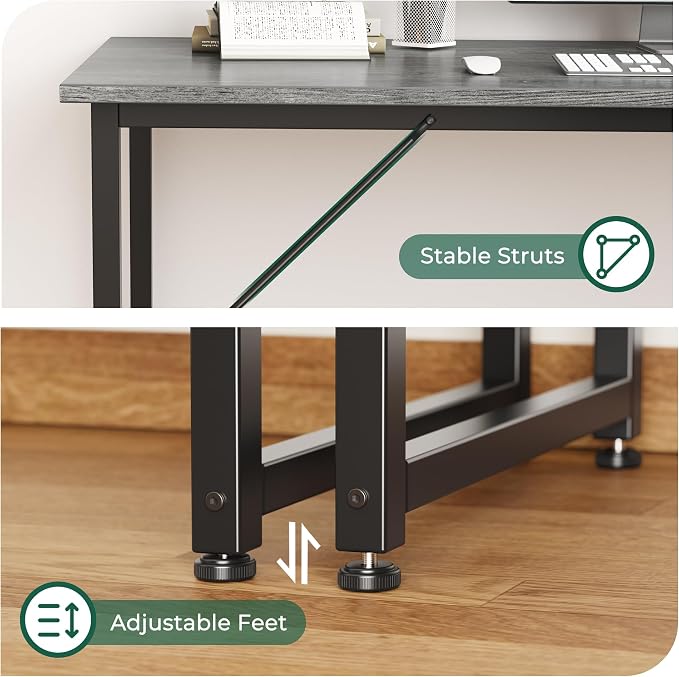 Huuger Computer Desk, 48 Inch Office Desk, Gaming Desk with Storage, Writing Desk Work Desk for Home Office, Study, Modern Simple Desk, Large Legroom, Metal Frame, Grey