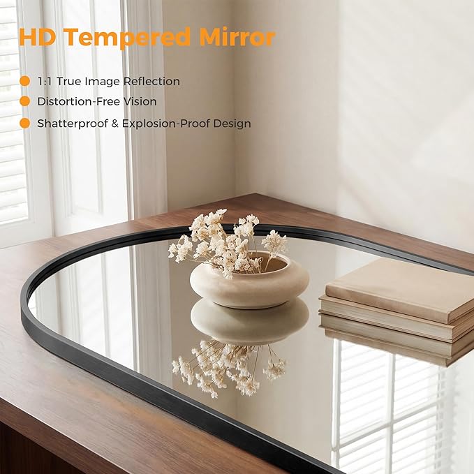 Arched Black Bathroom Mirrors for Wall, 24x36-Inch Wall Mirror for Over Sink, Bathroom Vanity Mirror with Matte Metal Frame and HD Shatter-Proof Glass for Entryway, Living Room, Bedroom