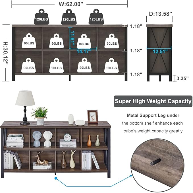 FATORRI 8 Cube Storage Organizer Bookshelf and Small Bookshelf with Drawer (Walnut Brown)