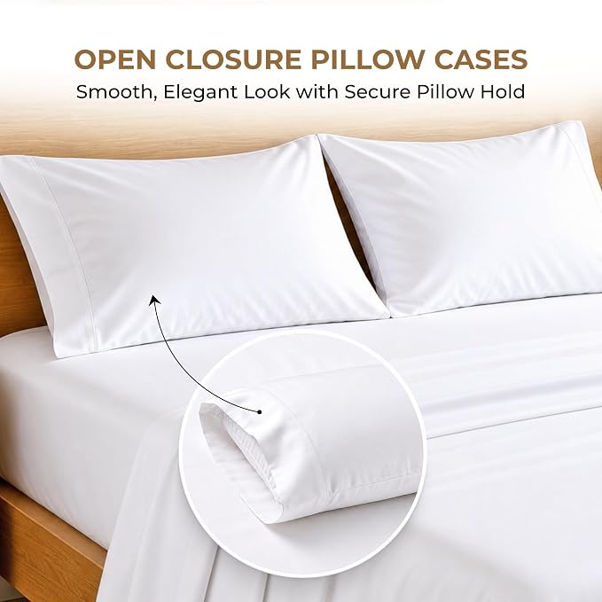 SGI bedding 100% Egyptian Cotton Sheets Twin Size – 600 Thread Count Sheets Set, Soft, Cooling, 15" Deep Pocket, Luxury Hotel Bedding, Breathable, Durable - White