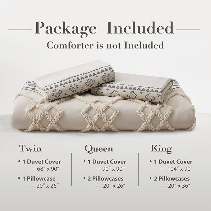 Oli Anderson Boho Duvet Cover Set Twin Size, Beige and Gray Color Clash 2 Pieces Microfiber Bedding Set, Durable and Super Soft Duvet Covers with Zipper and Ties, 68"*90"