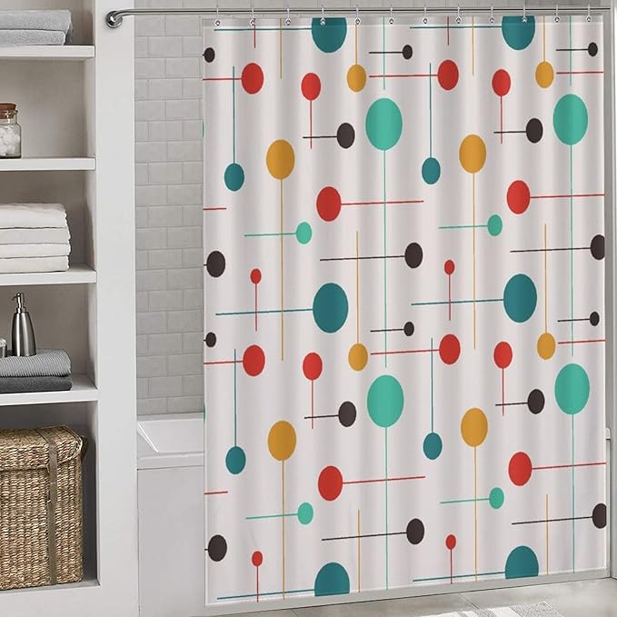 Mid Century Modern Shower Curtain,Atomic Starburst Geometric Diamond Pattern Shower Curtains Set for Bathroom Fabric Decorative Bath Curtain Washable Curtain Hooks, 72x72”