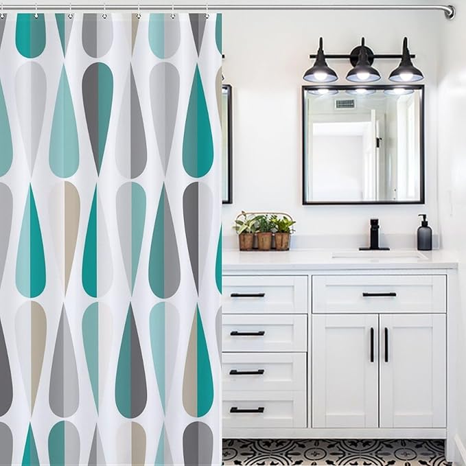 Mid Century Shower Curtain,Modern Retro with Drop Shapes Geometric 1960s Decor Bathroom Curtain Polyester Waterproof Fabric 72x72in（183x183cm）