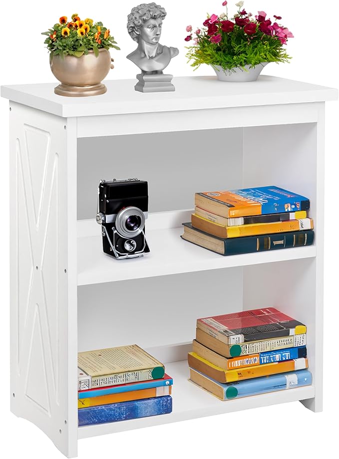 Rustic Bedside Table with Storage Shelf, Wood End Table for Bedroom & Living Room, Narrow Farmhouse Side Table, Modern Nightstand for Bedroom, Living Room and Office (White)