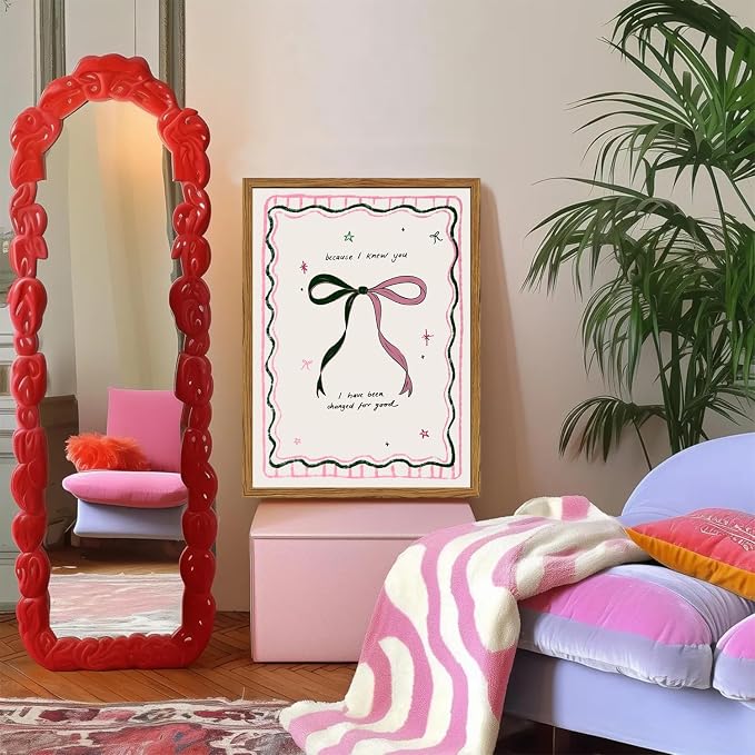 Framed Pink Bow Wall Art, Coquette Preppy Canvas Wall Decor Pictures, Trendy Inspirational Quote Paintings Prints Girly Home Decor Aesthetic for Girls Room Bedroom Dorm 12x16 inch