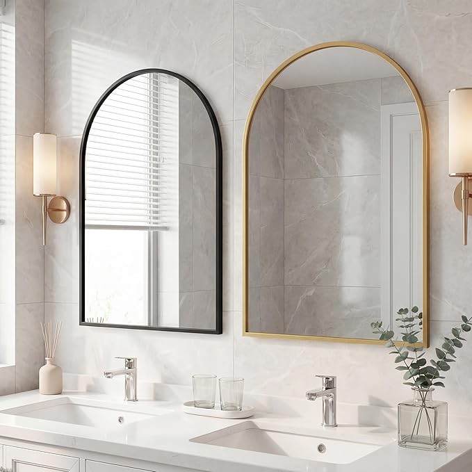 Arched Gold Bathroom Mirrors for Wall, 20x30-Inch Bathroom Mirror for Over Sink, Wall Vanity Mirror with Matte Metal Frame and HD Shatter-Proof Glass for Entryway, Living Room, Bedroom