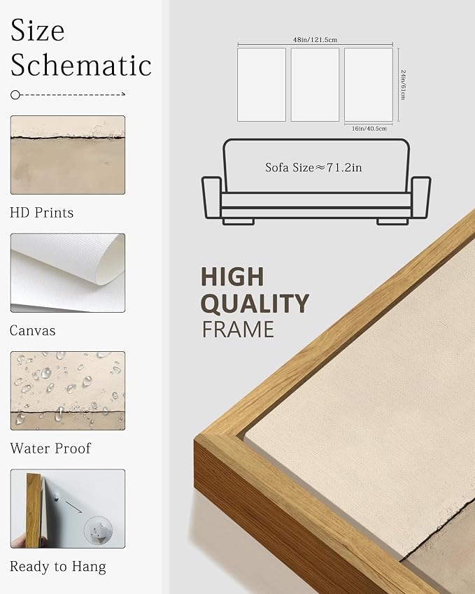 KUVIOKE Abstract Framed Canvas Wall Art Minimalist Beige Gray Pastel Watercolor Wall Decor Modern Illustration Neutral Art Painting for Bedroom Dining Room 16x24in (Natural Framed)