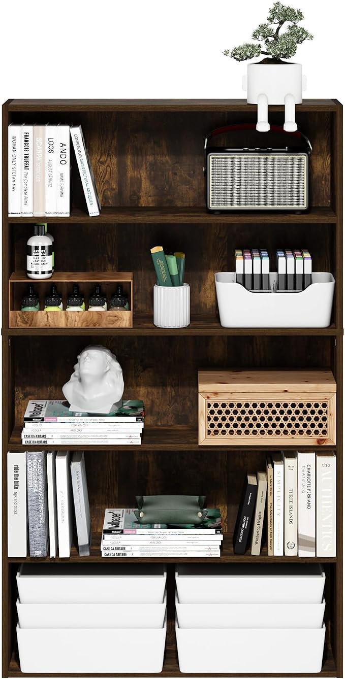 Furinno PASIR Book Shelf, 5-Tier Bookshelf, Bookcase with Open Shelf, 9.4 x 31.5 x 52.7, for Living Room, Bedroom, Home Office, Amber Pine