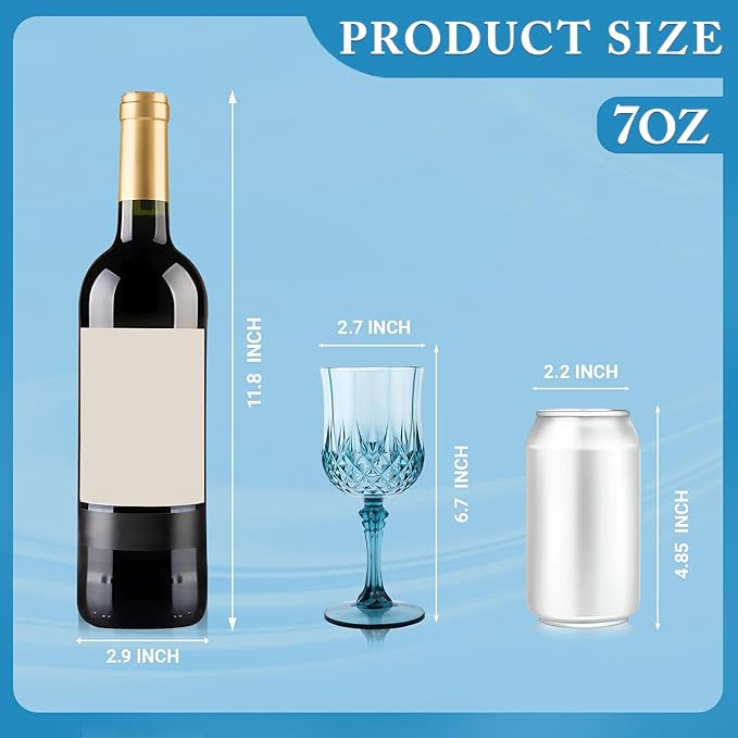 Plastic Wine Glasses, Plastic Goblets Vintage Style Cordial Drinking Glasses for Valentine’s Day, Wedding Reception, Grand Event Party Supplies (24, Dusty Blue)