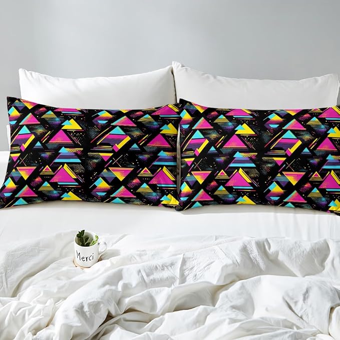 Memphis Style Duvet Cover King Abstract Colorful Dots Design Funky Bedding Set For Kids Child Girls Vintage Eighties Comforter Cover Memphis Fashion Bed Sets 80'S Style Retro 1980s Home Decor