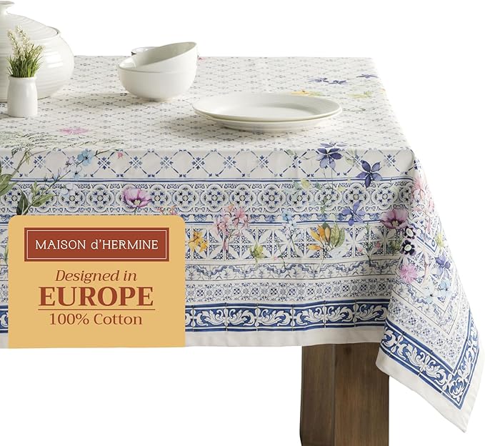 Maison d' Hermine Table Cloth Rectangle Table 100% Cotton 54 x 72 Inches Tablecloth Reusable Decorative for Dining Room Farmhouse Home Valentines Day Decorations Spring Summer - Faience