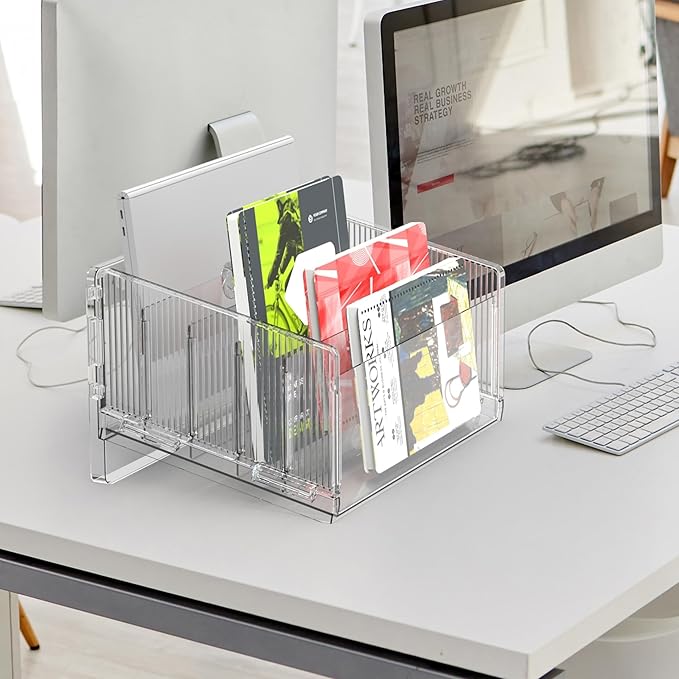 File Sorter Organizer, 5 Sections Acrylic Letter Tray for Desk, Mail Organizer Letter Holder for Envelopes, Mail, Electronics 2Pack 2PCS