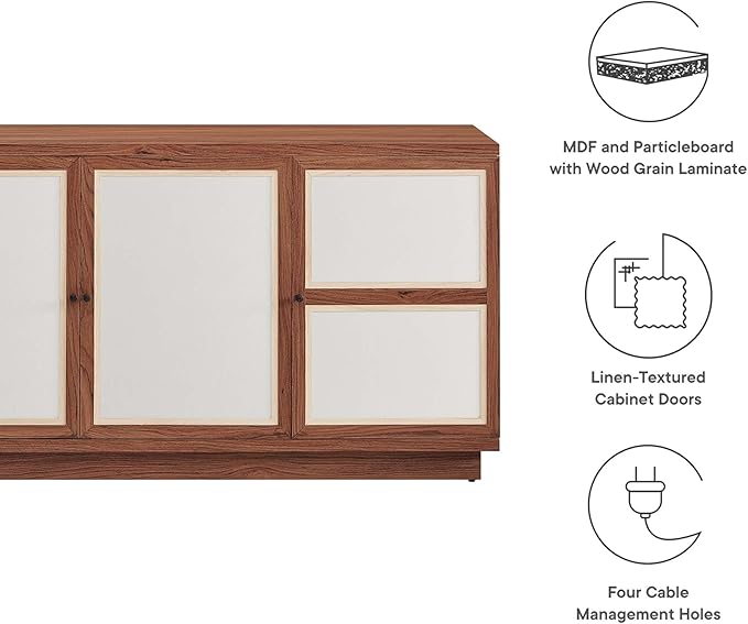 Modway Capri 63 Inch TV Console in Walnut Wood Grain - Mid-Century Modern TV Stand - Media Console with Storage - Entertainment Center for Living Room - Buffet Stand or Sideboard
