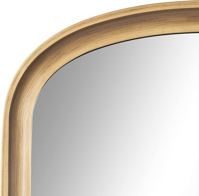 Kate and Laurel Hatherleigh Modern Arched Wooden Wall Mirror, 24 x 36, Gold, Decorative Wood Basket Arch Mirror for Use in Bathroom, Entryway, or Bedroom