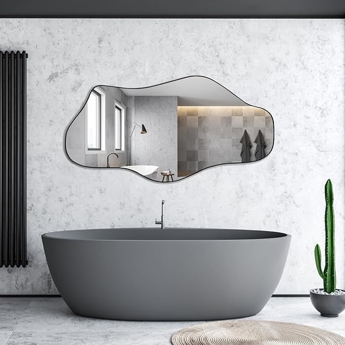 Irregular Mirror, 47.2"x23" Large Asymmetrical Wall Mirror, Odd Shaped Mirrors, Modern Frameless Abstract Mirrors for Living Room Bathroom Bedroom Entryway Fireplace