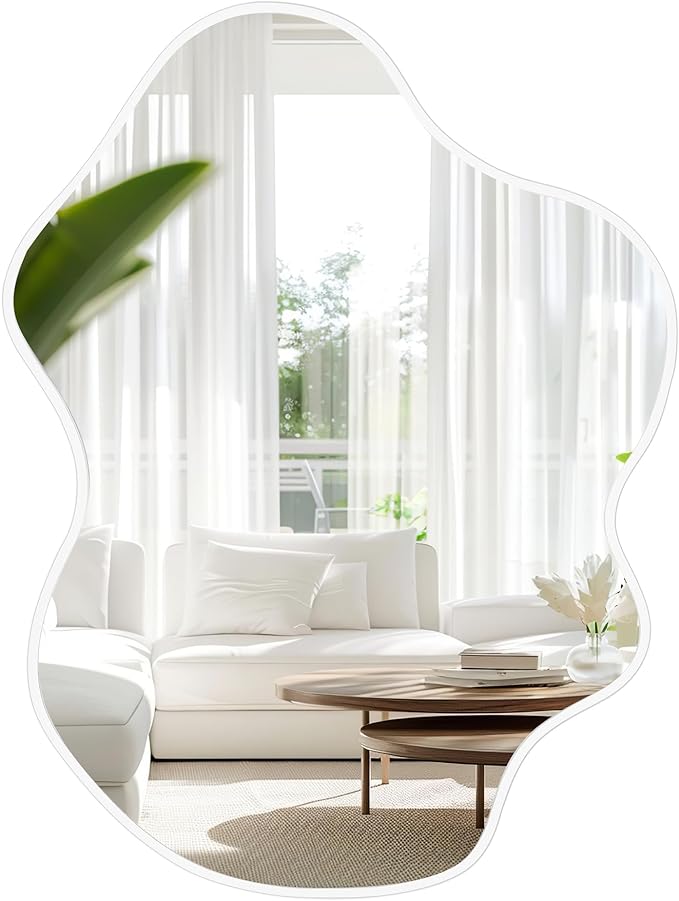 White Framed Bathroom Mirror 22''x30'', Irregular Clouds Shaped Decorative Mirrors with Tempered Glass for Bedroom Bathroom Living Room or Entryway