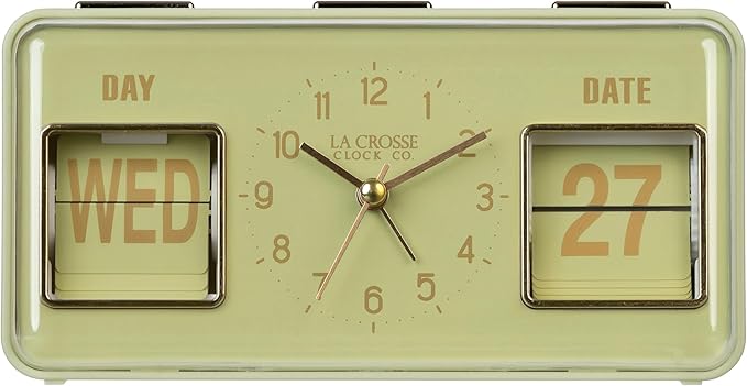La Crosse Clock 636-379G Daily Flip Green Tabletop Alarm Clock with Calendar