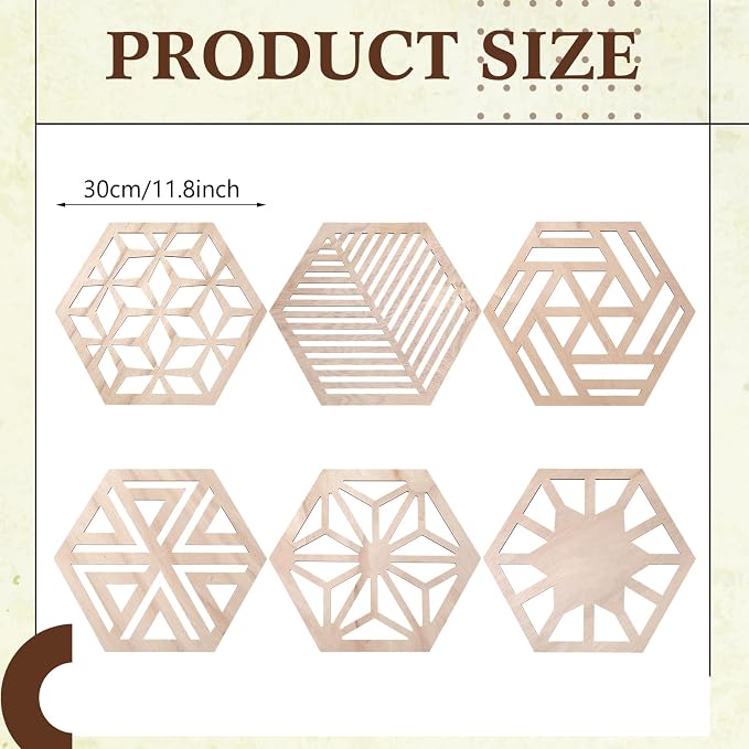 Ripeng 6 Pcs Honey Comb Decorations 11.8 Inch Hexagon Wall Decor Farmhouse Wood Earthy Hexagon Wall Panels Modern Hollow Carved Design Rustic Abstract Decor for Living Room Kitchen(6 Style)