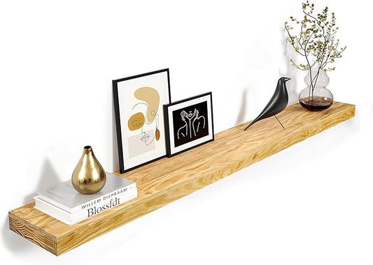 Howizz 72'' Pine Wood Floating Shelf for Wall, Rustic Wall Mounted Wooden Shelf with Invisible Brackets, Fireplace Mantel Shelf for Living Room, Bedroom, Bathroom & Home Decor, Natural Finish, 1 Pcs