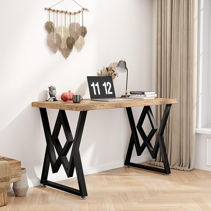 Metal Table Legs 28" H x 24" W Furniture Desk Bench Dining Table Legs Diamond Shape Heavy Duty Desk Legs with Adjustable Feet Set of 2 Black