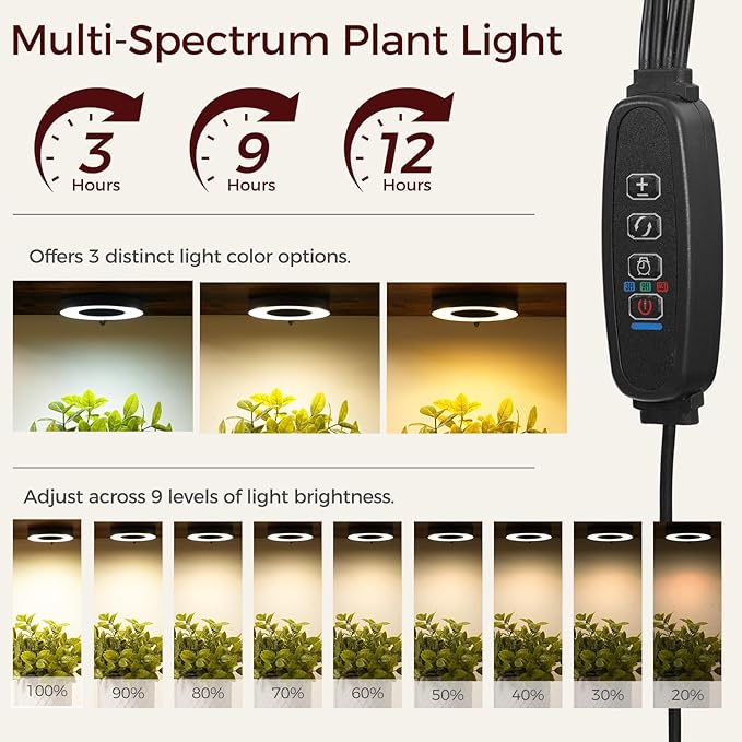 Plant Stand with Grow Light, 5 Tier Plant Shelf with Timer for Indoor Plants, Ladder Shape Flower Rack with Raised Back Edges, for Living Room, Balcony, Rustic Brown and Black PSHR05E01