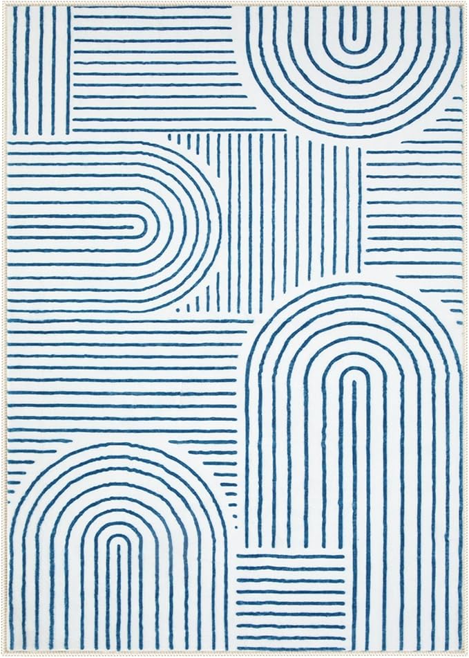 Lahome Abstract 8x10 Area Rugs, Soft Washable Blue Rugs 8x10 Living Room Rugs for Bedroom Dining Room, Ultra-Thin Accent Carpet for Office Dining Room Darrell (8x10ft,Blue/White)