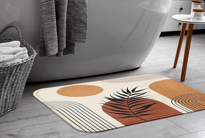 Britimes Boho Mid Century Bath Mat for Bathroom No Slip Geometric Abstract Washable Cover Floor Rug Carpets Floor Mat Bathroom Decorations 18x30 for Kitchen Bedroom