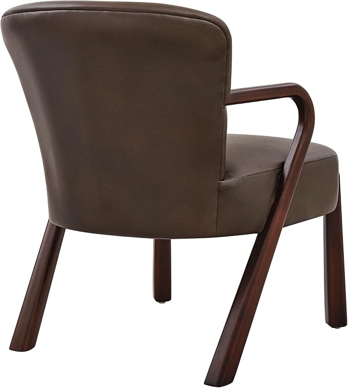 Modway Arden Faux Leather Upholstered Accent Armchair in Espresso – Mid-Century Modern Lounge Chair with Curved Wood Frame