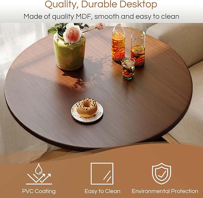 23.6 Inch Tulip Dining Table, Mid-Century Walnut Round Kitchen Table with MDF Tabletop and Pedestal Base, Modern Leisure Table for Small Space Kitchen Dining Room