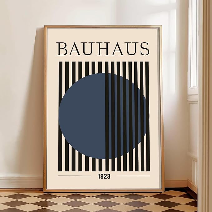 Bauhaus Abstract Geometric Wall Art Bauhaus Exhibition Poster Blue Geometric Pictures Abstract Minimalist Painting Mid-Century Modern Artwork Retro Minimalist Poster Blue Beige Prints 16x24in No Frame