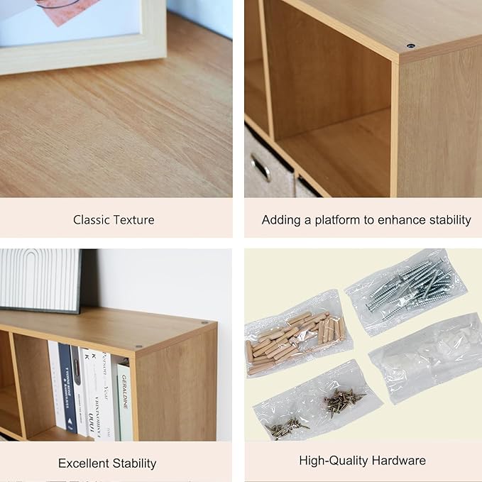 Wooden 9 Cube Storage Organizer with Closed Back Panel,White Cube Shelf Cubby Storage Organizer with Compartments for Living,Bookshelf, Easy to Install (Oak, 9 Cube-13in)