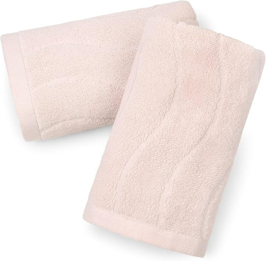 2-Piece Hand Towels for Bathroom with Wavy Striped Jacquard, Premium Quick Dry Spa Face Towels 13"x29", Blush Pink