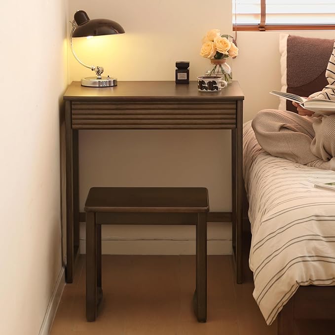 Walnut Finish Solid Wood Desk, Small Writing Desk Home Office Computer Desk for Small Spaces Study Bedroom Work 23.62" W