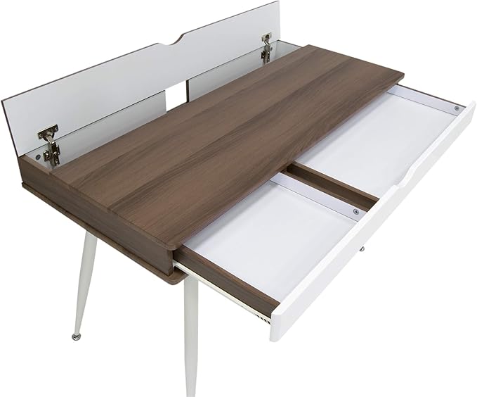 Calico Designs Alcove Modern Desk with Large Split Drawer Storage, White/Chestnut
