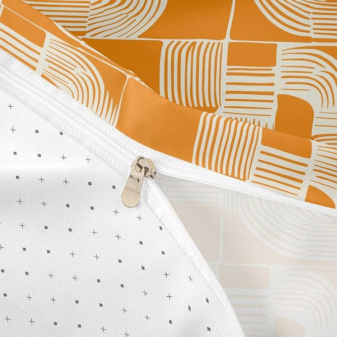 Erosebridal Mid Century Comforter Cover King Size Bohemian Ethnic Kids Duvet Cover Boho Geometric Bedding Set for Boys Teens Adult Bedroom Decor Modern Simple Orange Stripes Bed Sets