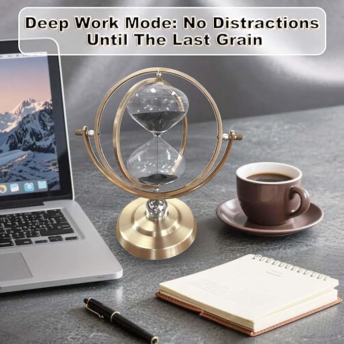 Brass Hourglass 15 Minute, 720° Rotating Vintage Metal Sand Timer, Large Black Sand Watch 15 Min, Unique Glass Sand Clock for Gifts, Wedding, Home, Desk, Office Decoration