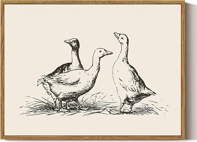 ARPEOTCY Vintage Framed Canvas Wall Art, Rustic Duck Painting Nursery Bathroom Decor, Classical Wall Art for Living Room Bedroom Office, Vintage Animal Pictures Decor Aesthetic(12x16 Inch)