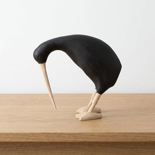 Sagebrook Home Handcrafted Wooden Bird Figurine - Albasia Wood Boho Decorative Accent for Home & Office - Rustic Nature-Inspired Tabletop Sculpture - 6" Black