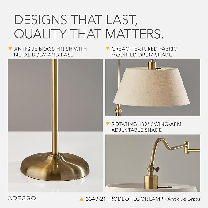 ADESSO Rodeo Floor Lamp, Antique Brass
