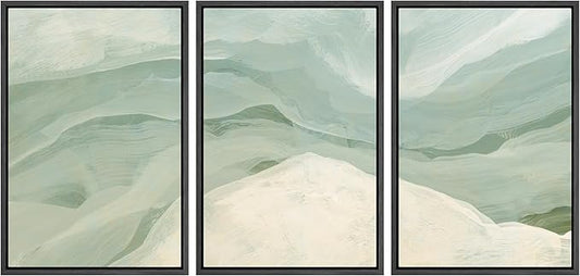 MUDECOR Framed Wall Art Print Set Pastel Waves Blue and White Tones Illustrations Modern Art Boho Decorative Colorful Chic for Living Room, Bedroom, Office - 16"x24"x3 Black